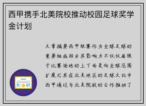 西甲携手北美院校推动校园足球奖学金计划 西甲携手北美院校推动校园足球奖学金计划
